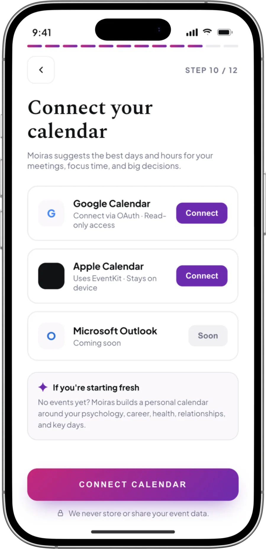 Moiras app screen